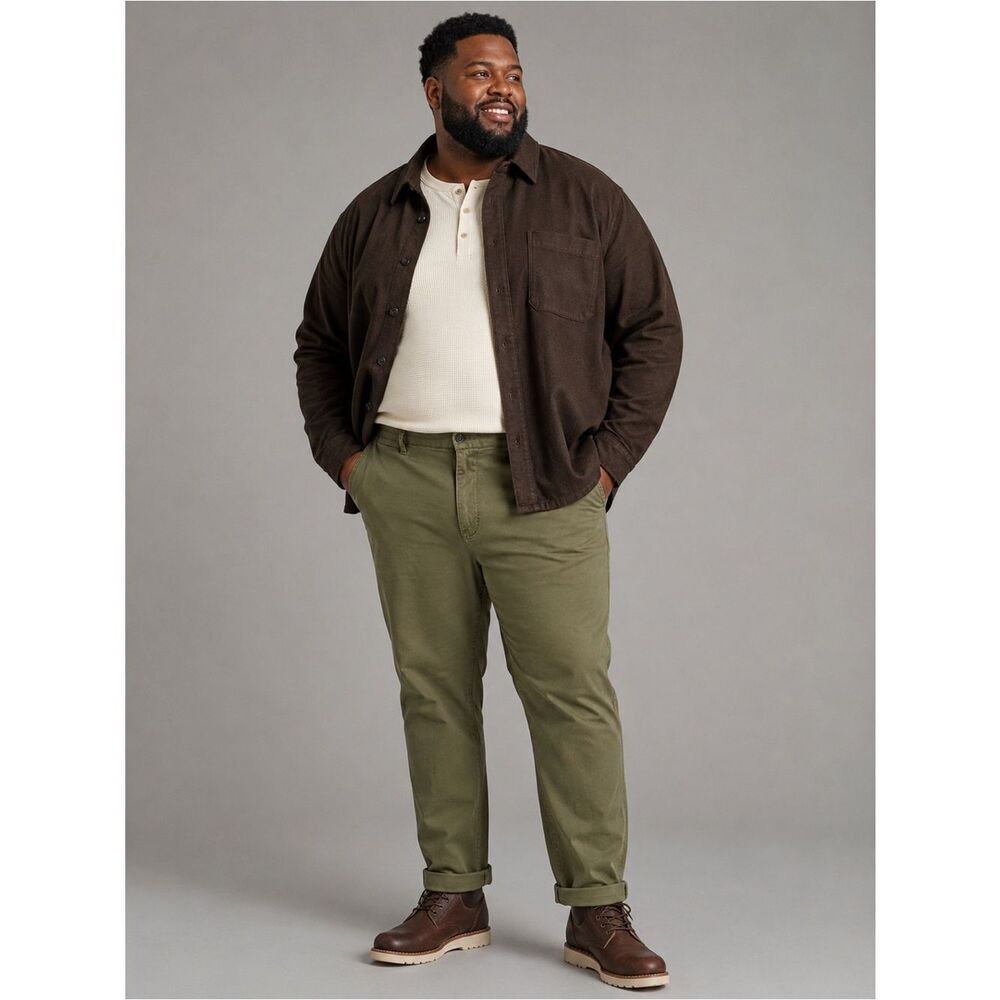 The Foundry Supply Co. Solid Olive Chino Pants Straight Fit Comfort Stretch 46